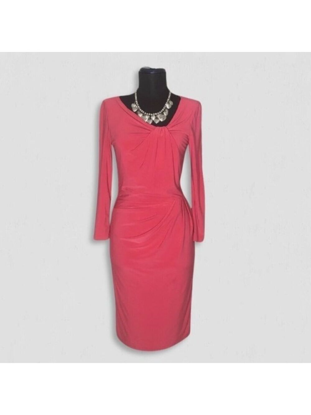 Ralph Lauren Midi Dress coral Pink Derby elegant wedding guest Old Money glam S